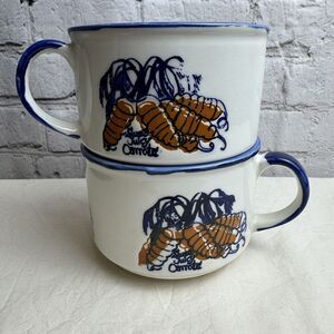VTG Japan Otagiri Blue & White Large Coffee Mug Soup Bowl‎ Carrots Stackable
